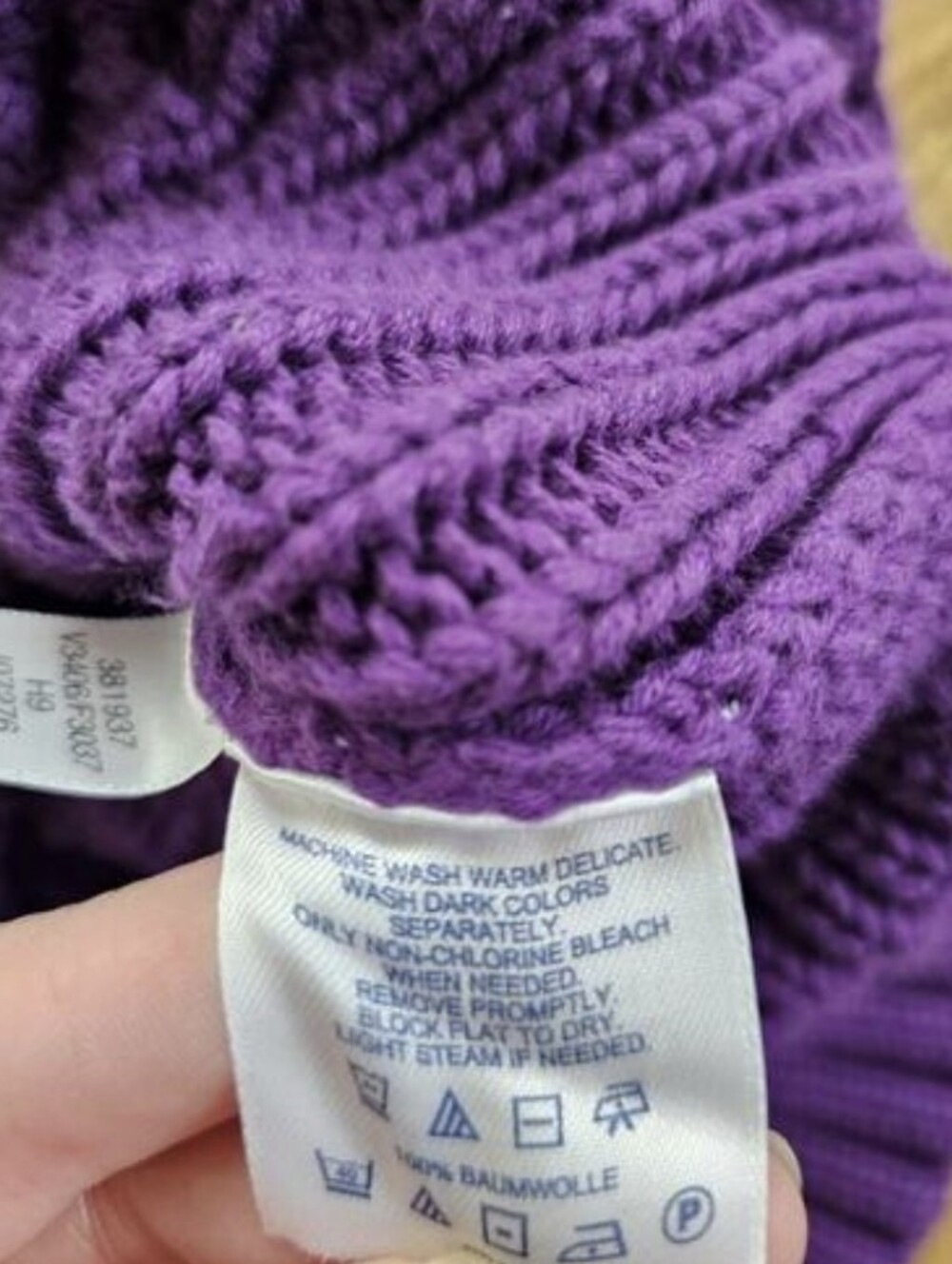 Lands' End Purple Cable-Knit Turtleneck Sweater - Picture 4 of 6